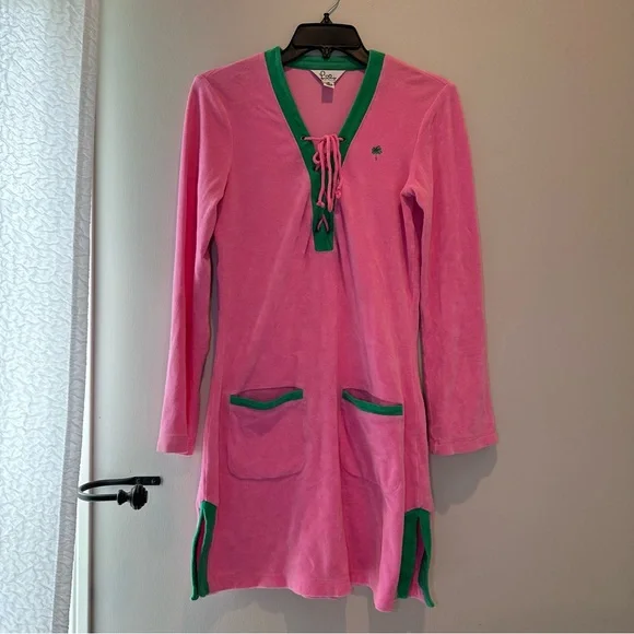 VINTAGE! Lilly Pulitzer Ilene Terry Cloth Tunic in Hibiscus Pink XS - Picture 1 of 5